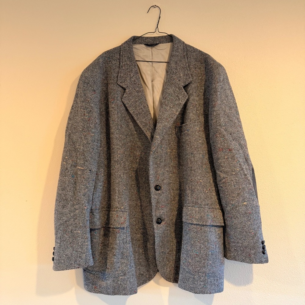 Pendleton Vintage 50s Wool Donegal Tweed Sport Coat Elbow Patches 52L Gray